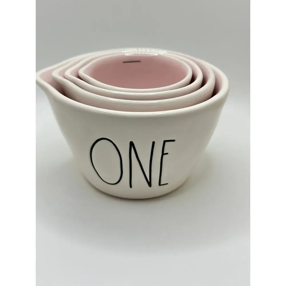 Rae Dunn White w Pink Inside Measuring Cups, Brand New!